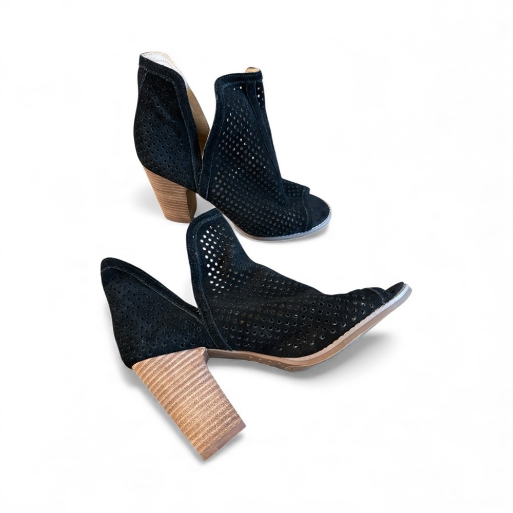 Black Peek a Boo Suede Booties|Ankle Boots|Black Suede Booties - Picture 6 of 9